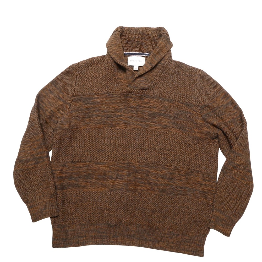 Sun + Stone‎ Sweater Mens M Brown 100% Cotton Shawl Collar Knit Pullover
